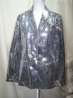 Eivissa Sequin Jacket Blazer Party Holiday Festive Silver Medium